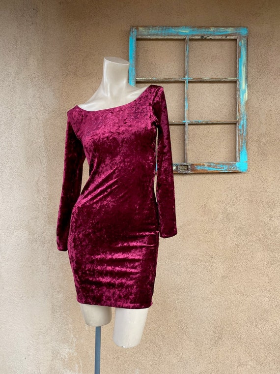 Vintage 1990s Crushed Velvet Mini Dress Cranberry 