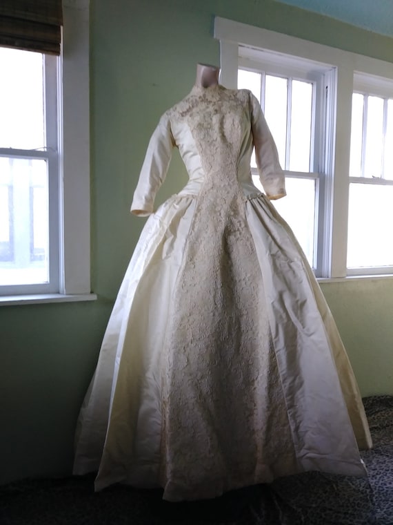 Vintage 1950s Bridal Gown 1960s Wedding Dress Sz S
