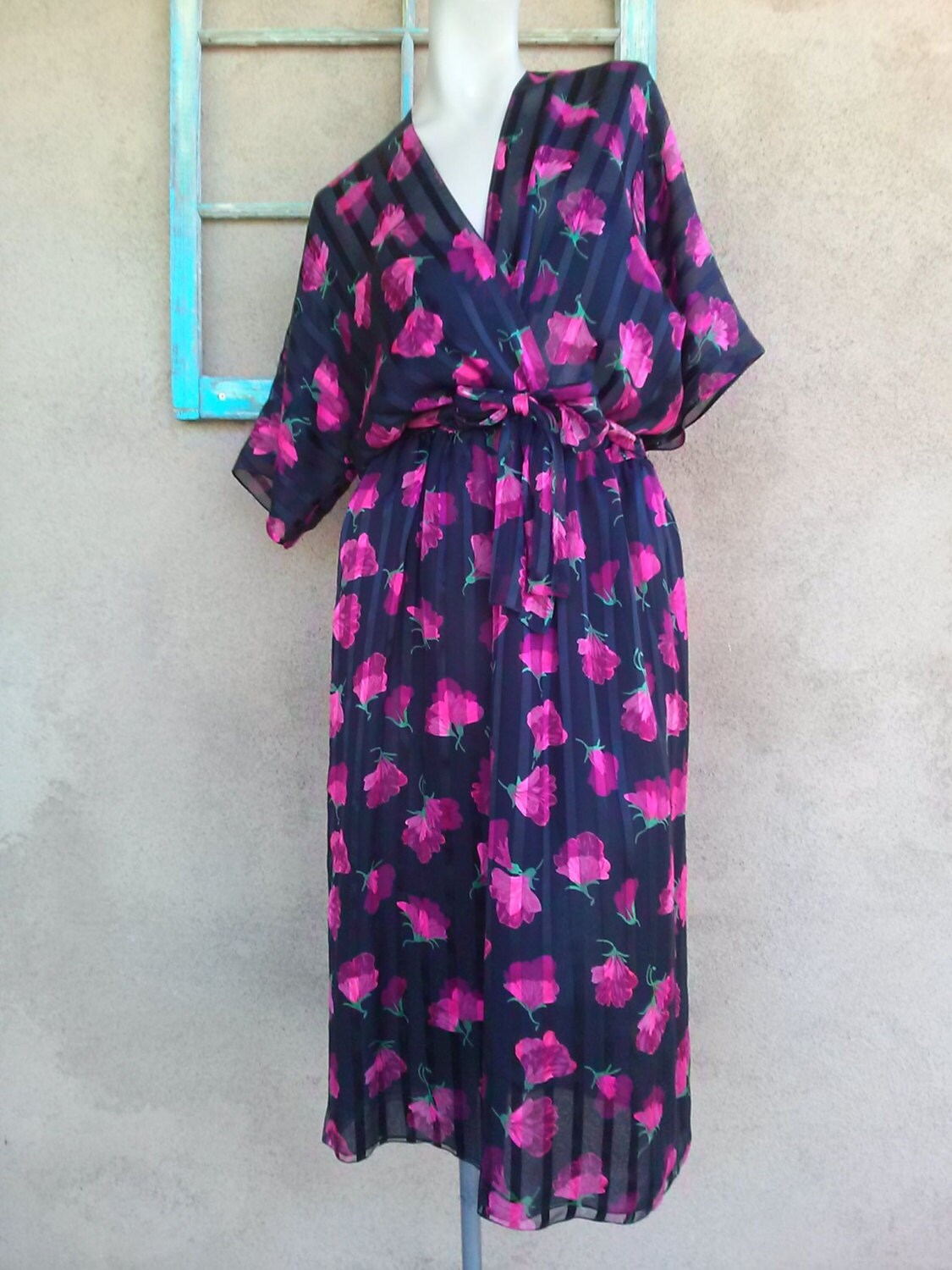 Vintage 1970s Dress Silk Petunias Magenta Julio Espada US10 12 | Etsy