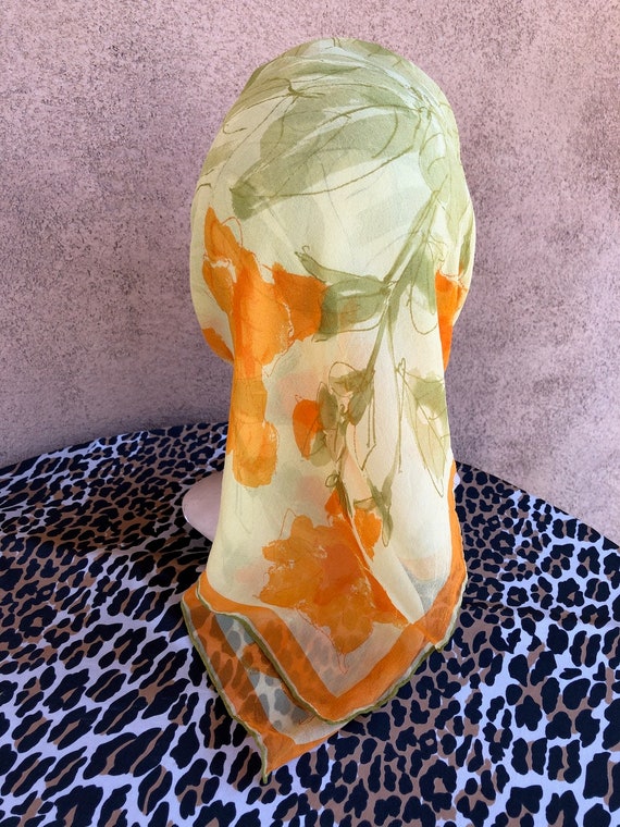 Vintage 1960s Vera Silk Chiffon Scarf Orange Iris - image 2