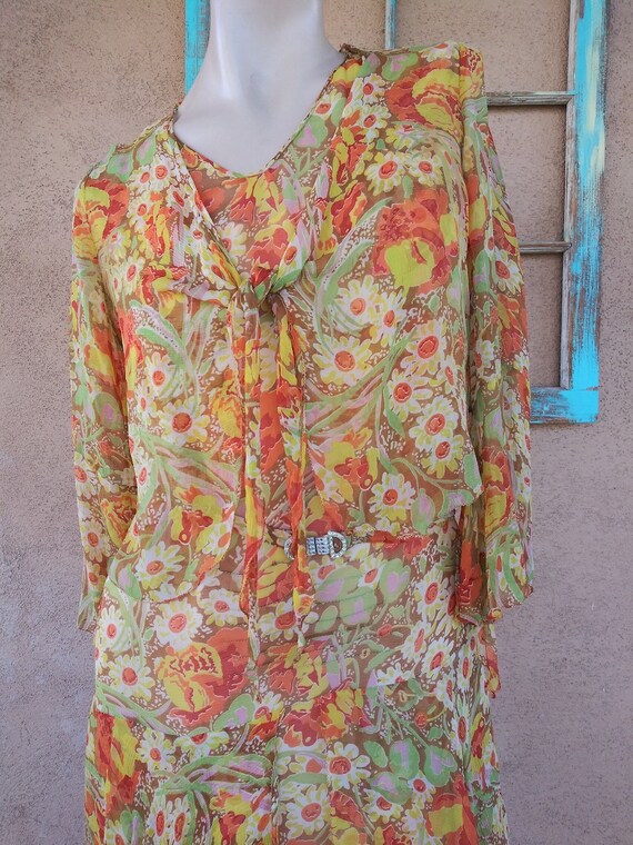 Vintage 1920s Silk Chiffon Tea Dress Floral 3 PC … - image 3