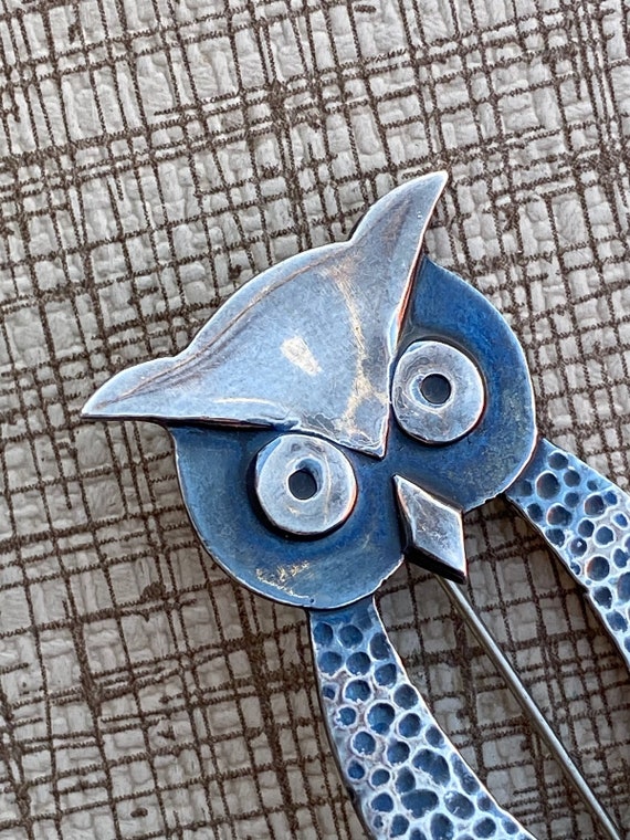 Vintage 1970s Silver Owl Brooch Taxco Sterling Pin - image 3