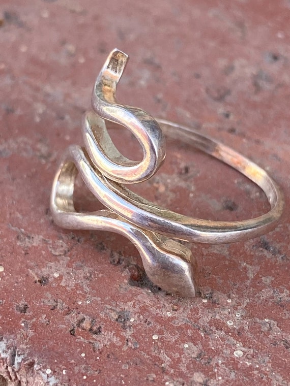 Vintage 1960s Silver Serpent Snake Ring Sz US 9 Ad