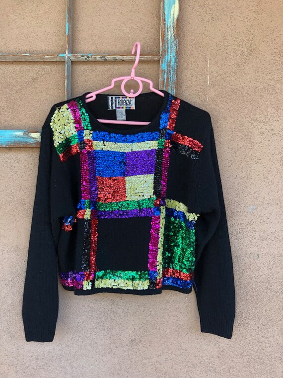 Vintage 1980s Cropped Angora Sweater with Sequins… - image 2