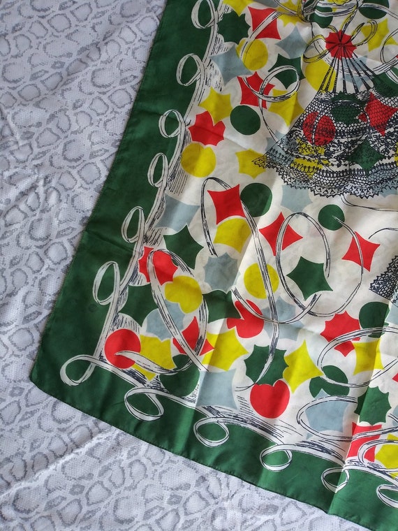 Vintage 1940s Silk Scarf Fans Novelty Print - image 3