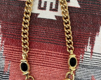 Vintage 1980s Gold Chunky Curb Chain Necklace Signed Monet Adjust to 17 inch