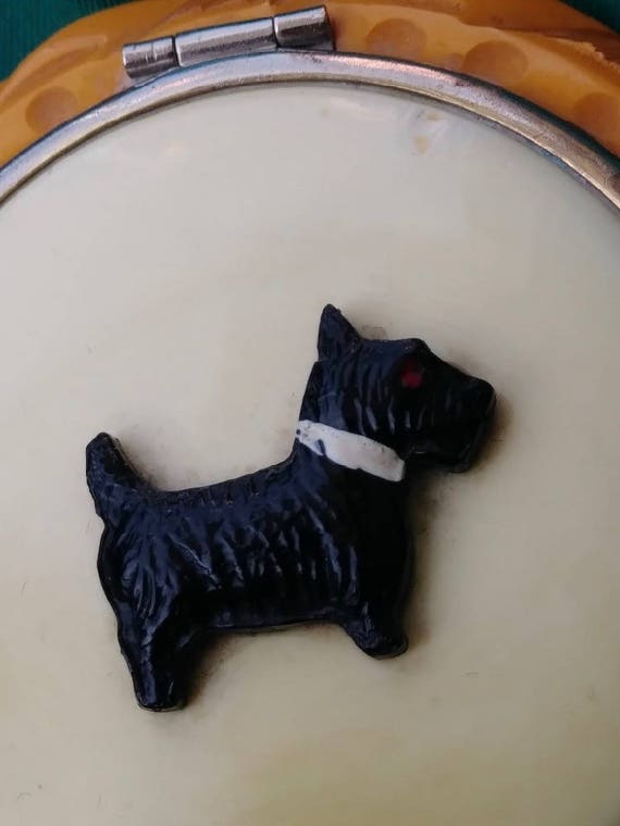 Vintage 1940s Bakelite Compact Scotty Scottie Dog - image 3