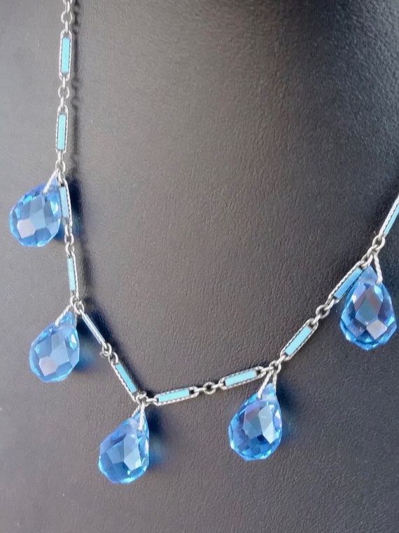 Vintage 1940s Blue Crystal Necklace Art Deco Chok… - image 3