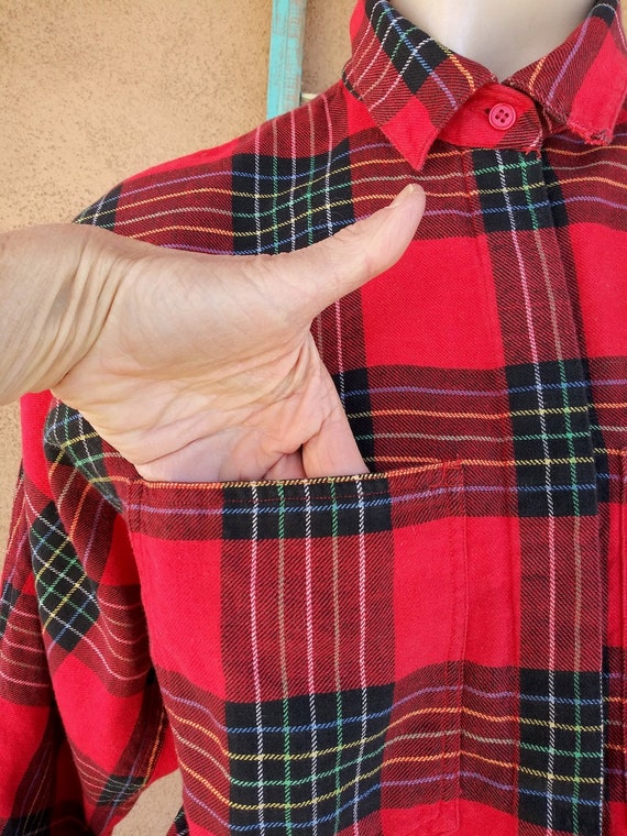 Vintage 1980s Red Plaid Flannel Shirt Cotton Blou… - image 5