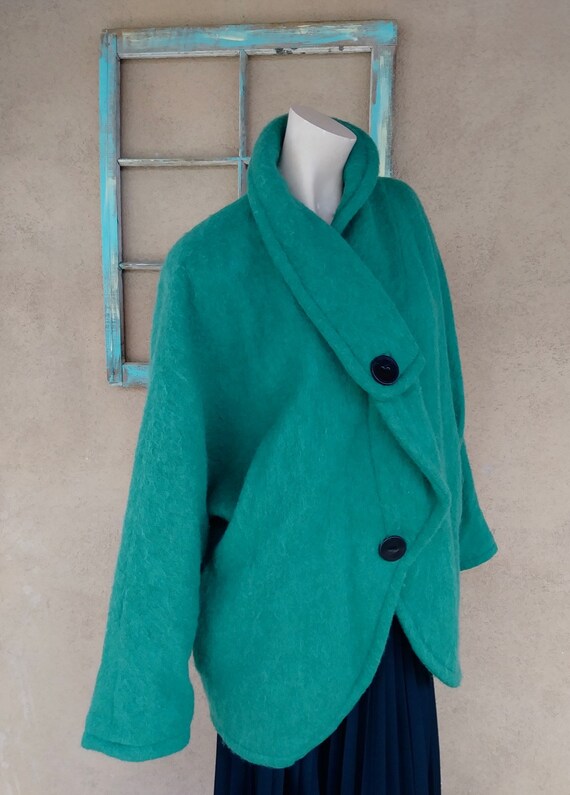 Vintage 1980s Wool Blanket Coat Emerald Green Sz … - image 5