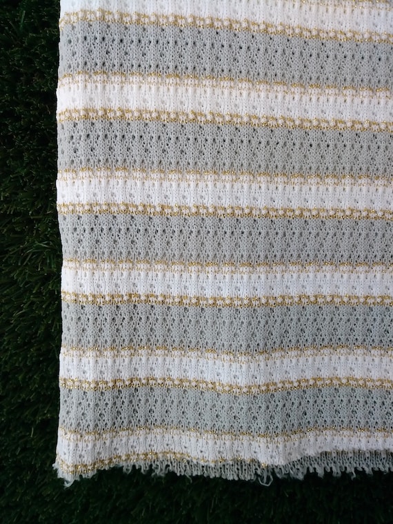 Vintage 1970s Metallic Pointelle Knit Fabric 1.44 Yds
