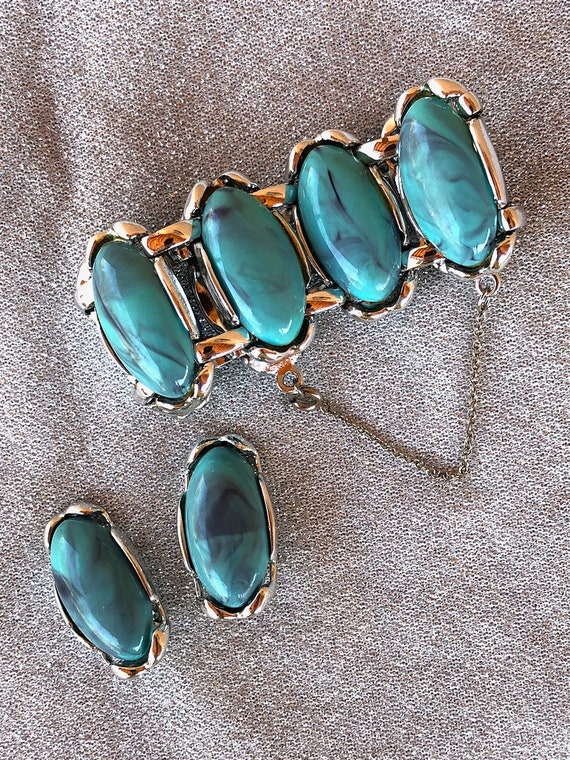 Vintage 1970s Faux Turquoise Bracelet Earrings 2 … - image 2