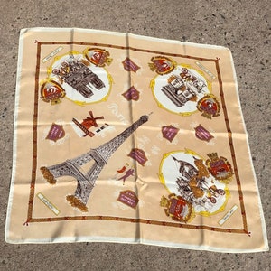 Vintage 1960s Paris Souvenir Schal aus Seiden-Acetat