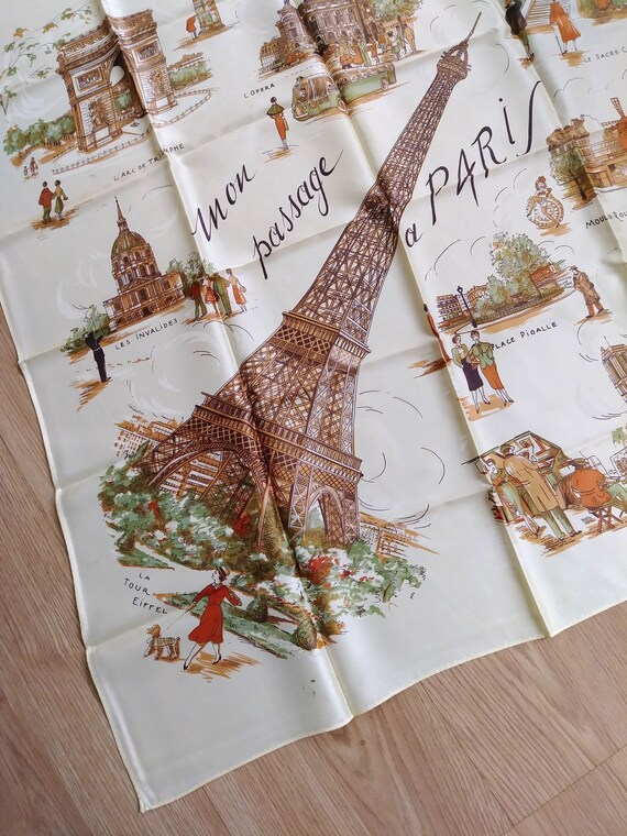 Vintage 1940s Paris Souvenir Scarf Silk Rayon