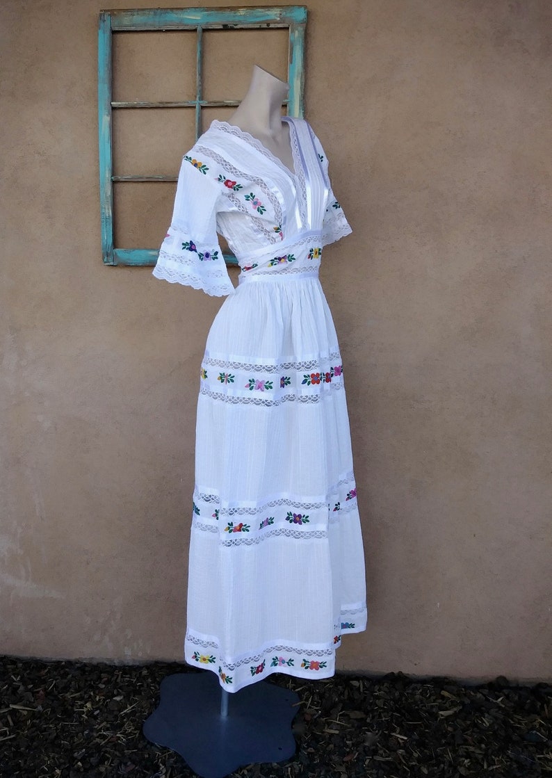 Vintage 1970s Mexican Wedding Dress 70s Boho Maxi Bridesmaid