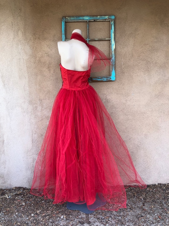 Vintage 1950s Red Tulle Party Dress Formal Gown S… - image 8