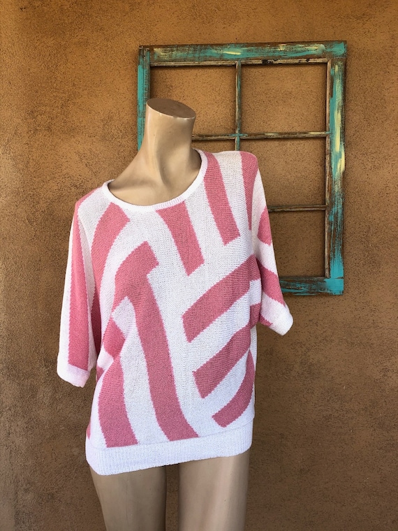 Vintage 1980s Oversized Pink Striped Sweater Sz OS - image 1