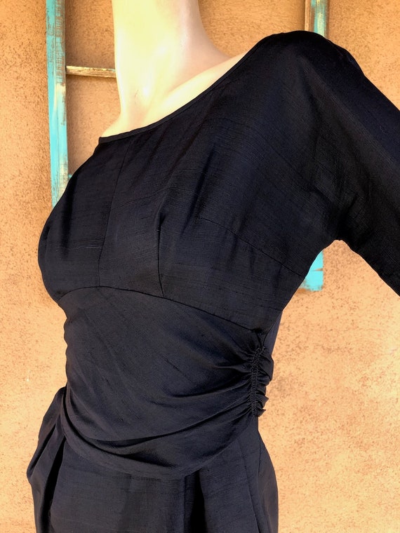 Vintage 1980s Navy Blue Silk Wrap Dress Sz xS S - image 4