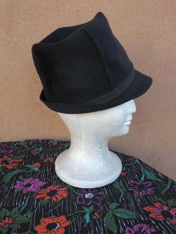 Vintage 1960s Womens Black Wool Fedora Hat Sculptural - Etsy display picture 1