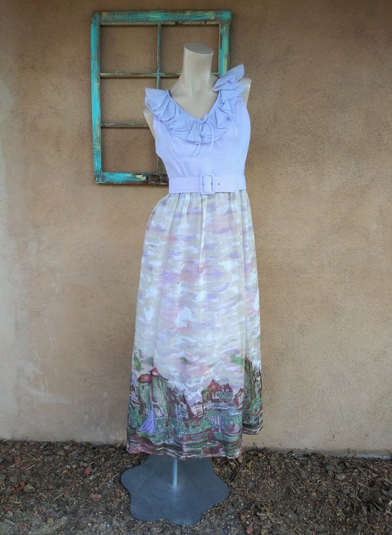 Vintage 1970s Maxi Dress Border Print Candi Jones