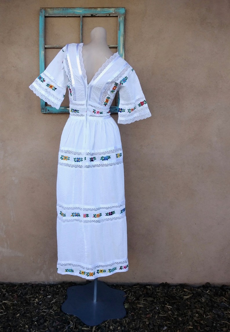 Vintage 1970s Mexican Wedding Dress 70s Boho Maxi Bridesmaid