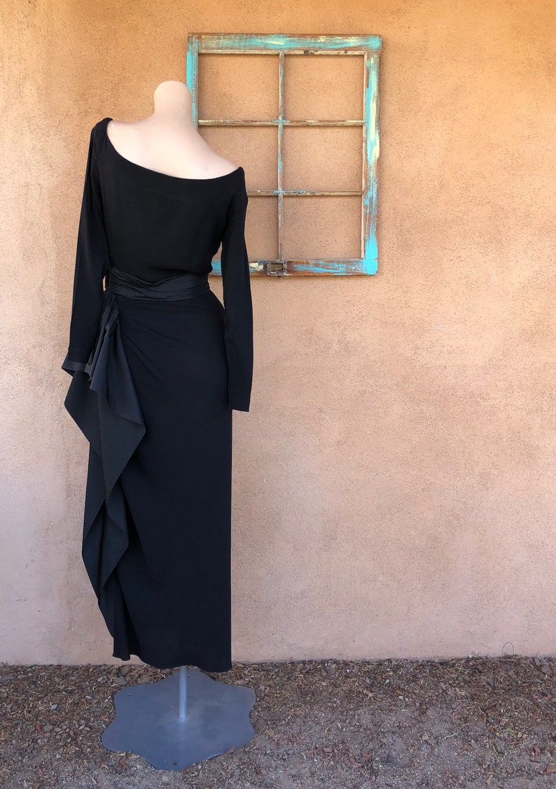 Vintage 1940s Black Crepe Formal Gown with Swag W26.5 Frank Starr image 6