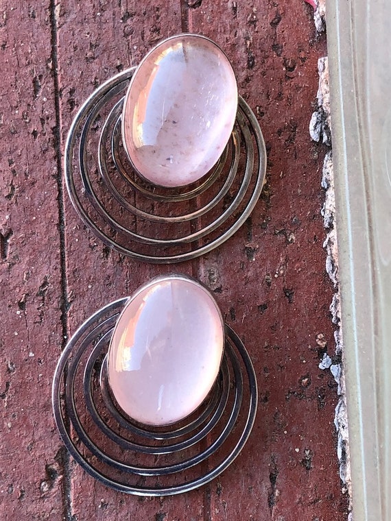 Vintage 1980s Modernist Pink Glass Earrings Pierc… - image 2