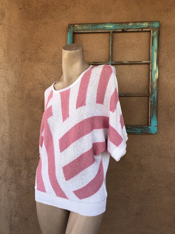 Vintage 1980s Oversized Pink Striped Sweater Sz OS - image 2