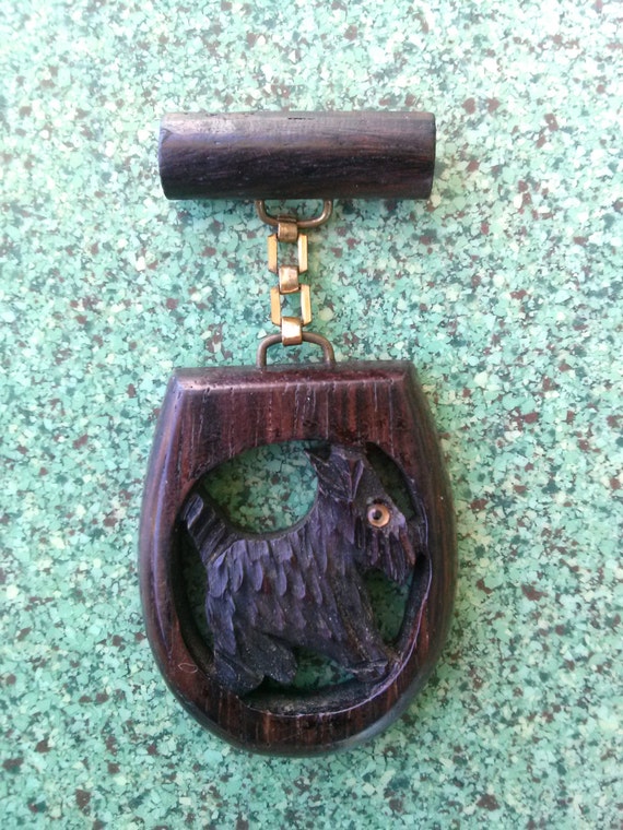 Vintage 1940s Wood Scottie Brooch Chatelaine