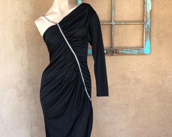 Vintage 1980s Black Dress with Cold Shoulder Climax by David Howard S M