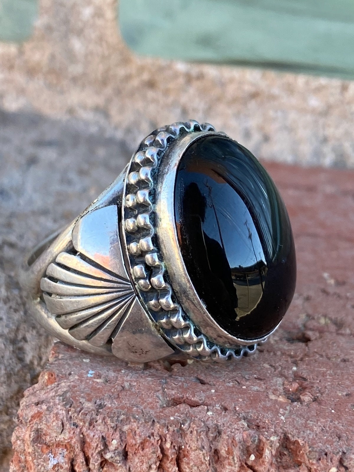 925 Sterling Silver Vintage Mexico Real Black Onyx Signet
