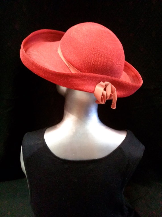 Vintage 1960s Red Straw Statement Hat - image 4