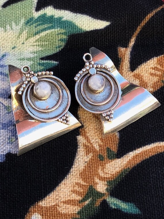 Vintage 1980s 1990s Modernist Silver Moonstone Ea… - image 7