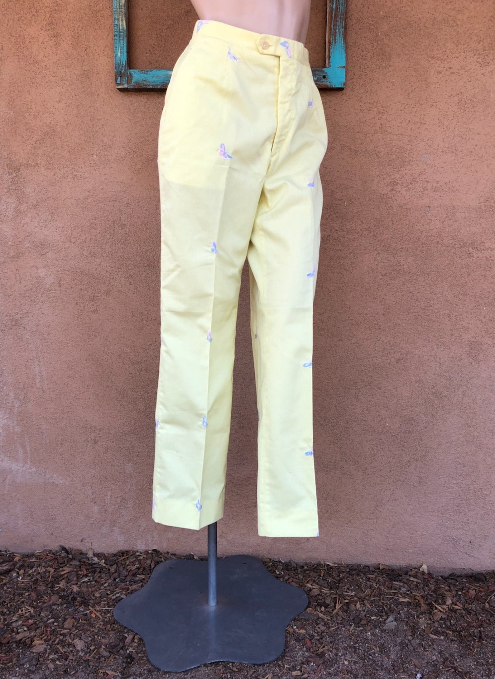 Vintage 1970s Yellow Golf Pants Butterflies W26 Inseam 29 Etsy Australia