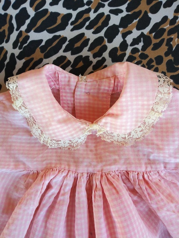 Vintage 1960s Pink Gingham Girls Dress 2T - image 3