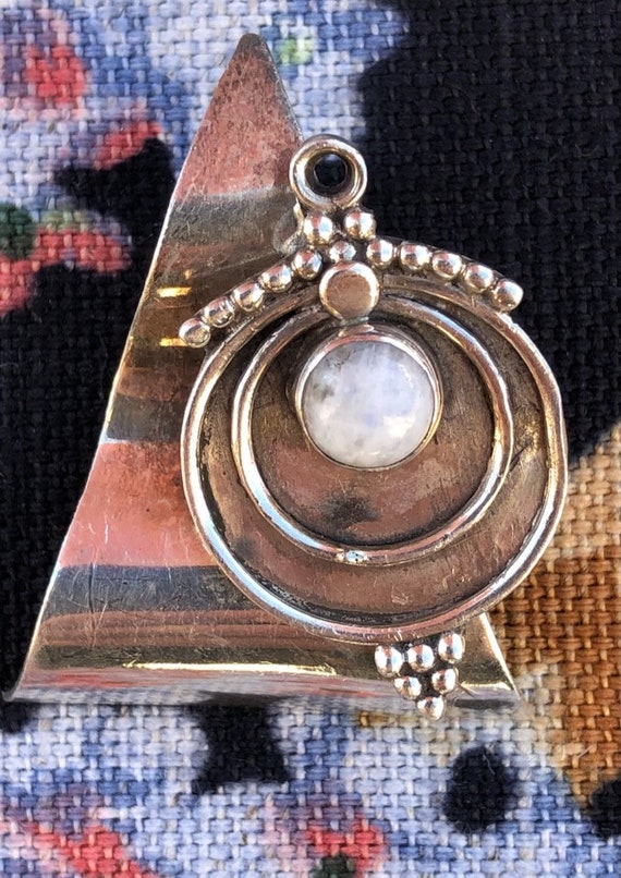 Vintage 1980s 1990s Modernist Silver Moonstone Ea… - image 4