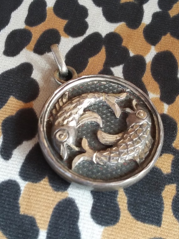 Vintage 1940s Silver Fish Pendant Pisces Zodiac - image 2