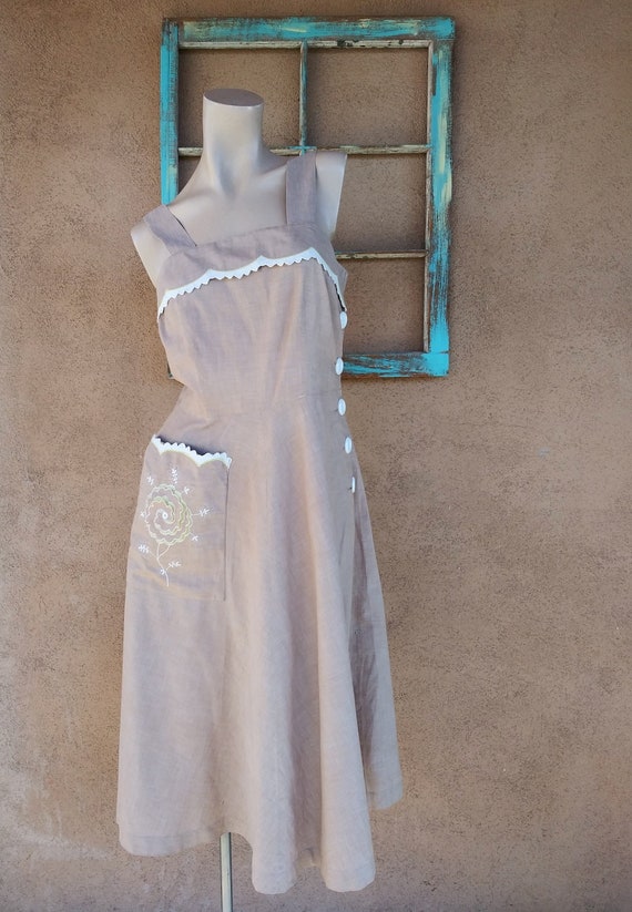 Vintage 1950s Sundress Cotton Dress Sz M W30