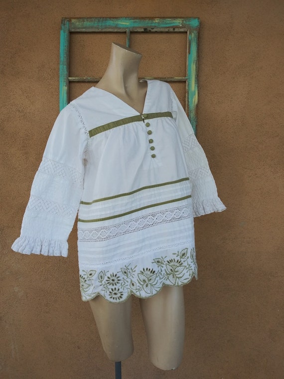 Vintage 1970s White Cotton Blouse Georgia Charuha… - image 3