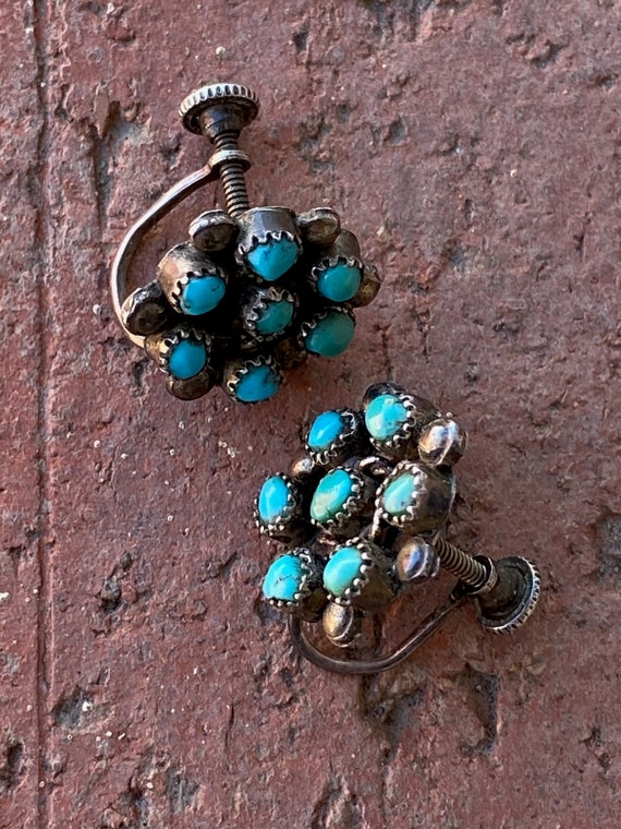 Vintage 1940s Zuni Petit Point Turquoise Earrings… - image 2