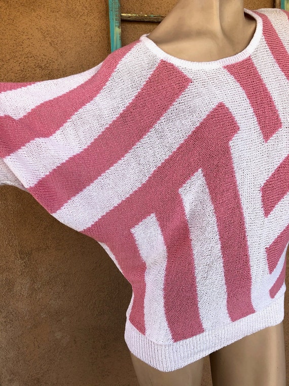 Vintage 1980s Oversized Pink Striped Sweater Sz OS - image 3