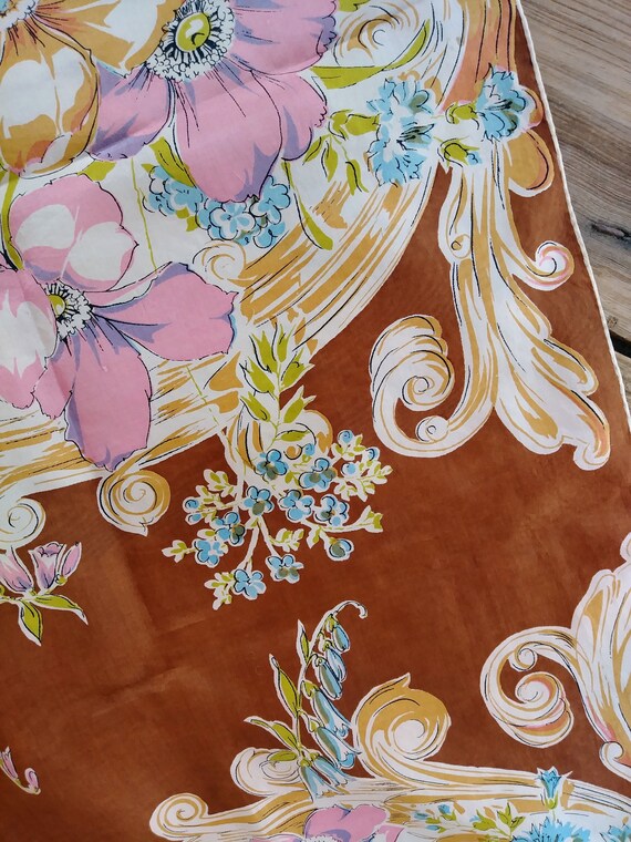 Vintage 1950s Silk Scarf Hibiscus Lily of the Val… - image 6