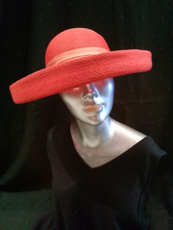 Vintage 1960s Red Straw Statement Hat - image 3