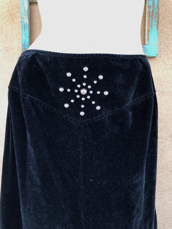 Vintage 1970s Studded Black Velvet Skirt Midi Max… - image 2