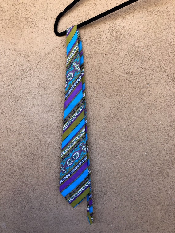 Vintage 1970s Wide Mod Striped Paisley Necktie Tie