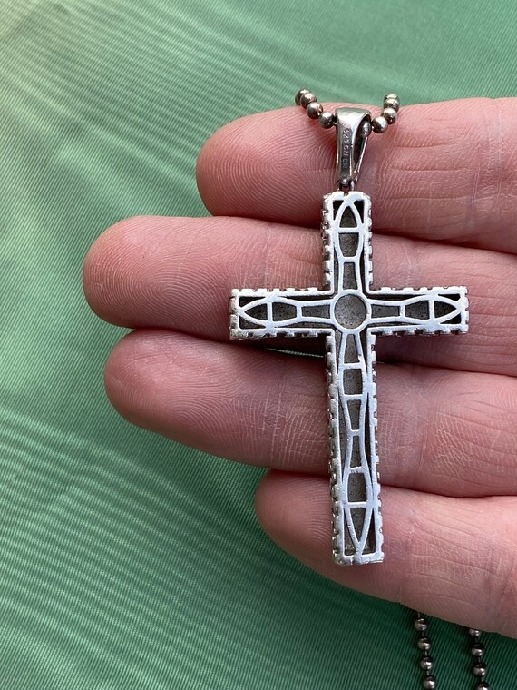 Vintage 1990s Silver Cross Necklace 30 Inches - image 5
