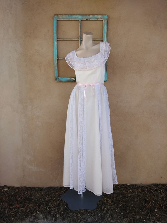 Vintage 1980s Pink Flocked Dress Bohemian Wedding