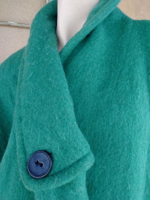 Vintage 1980s Wool Blanket Coat Emerald Green Sz … - image 3
