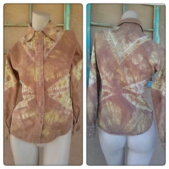 Vintage 1970s Tie Dye Cotton Blouse Sz S