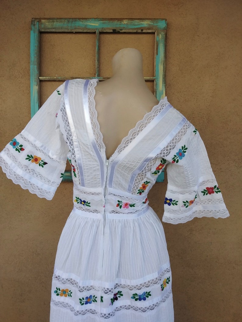 Vintage 1970s Mexican Wedding Dress 70s Boho Maxi Bridesmaid